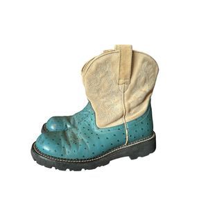 Ariat fat baby western tan teal leather cowboy boot sz 9